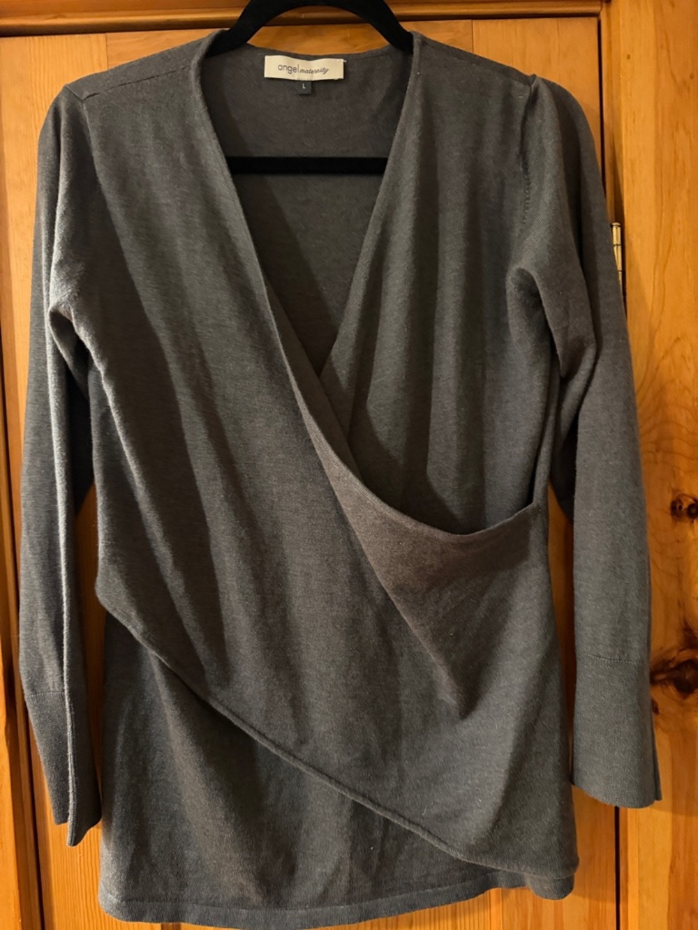 Angel Maternity Top Nursing Gray Wrap Knit size Large